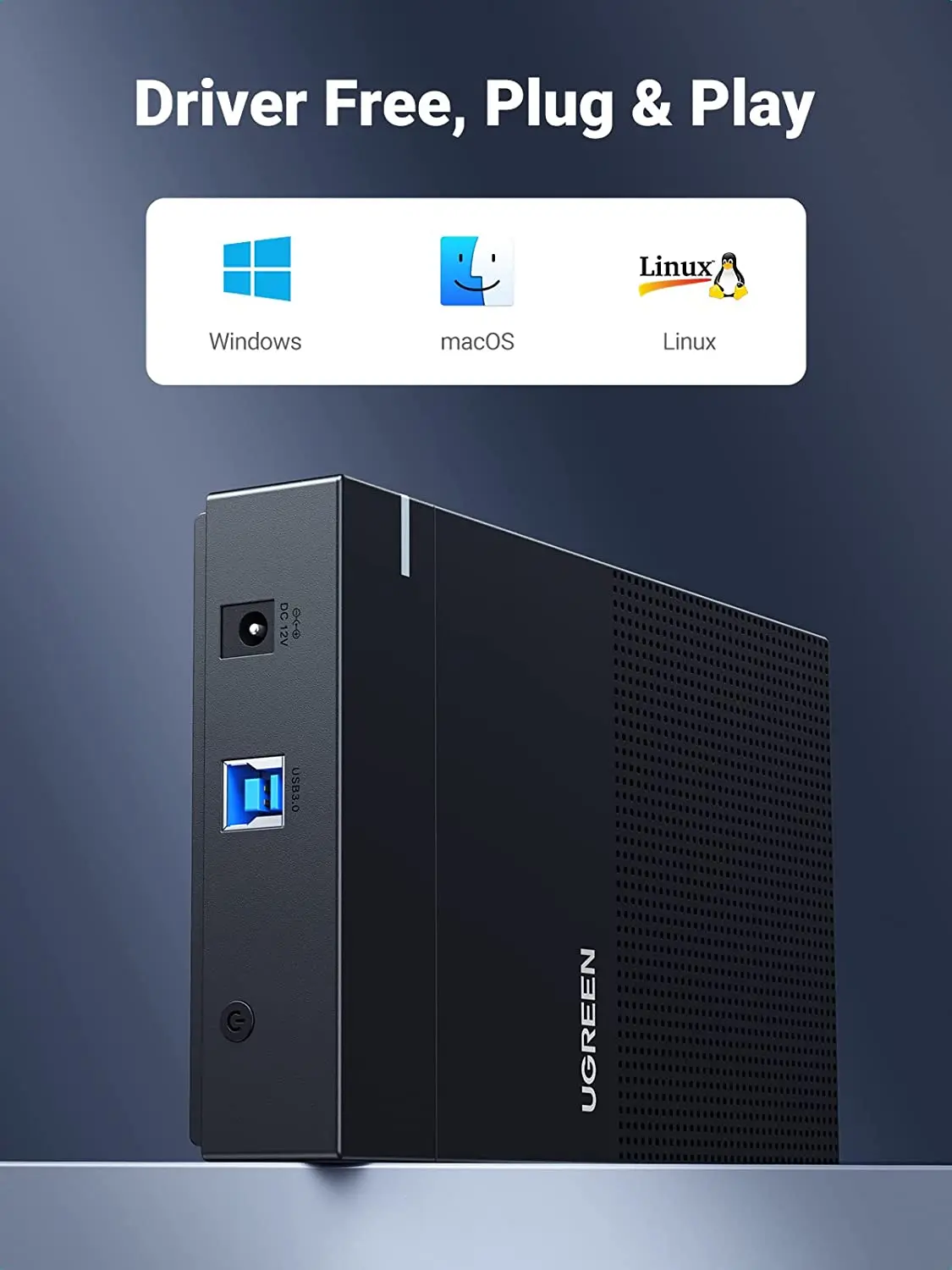 UGREEN外付けハードドライブエンクロージャー 3.5/2.5インチSATAドライブ用 工具不要 USB 3.0 - SATA SSD HDDエンクロージャー