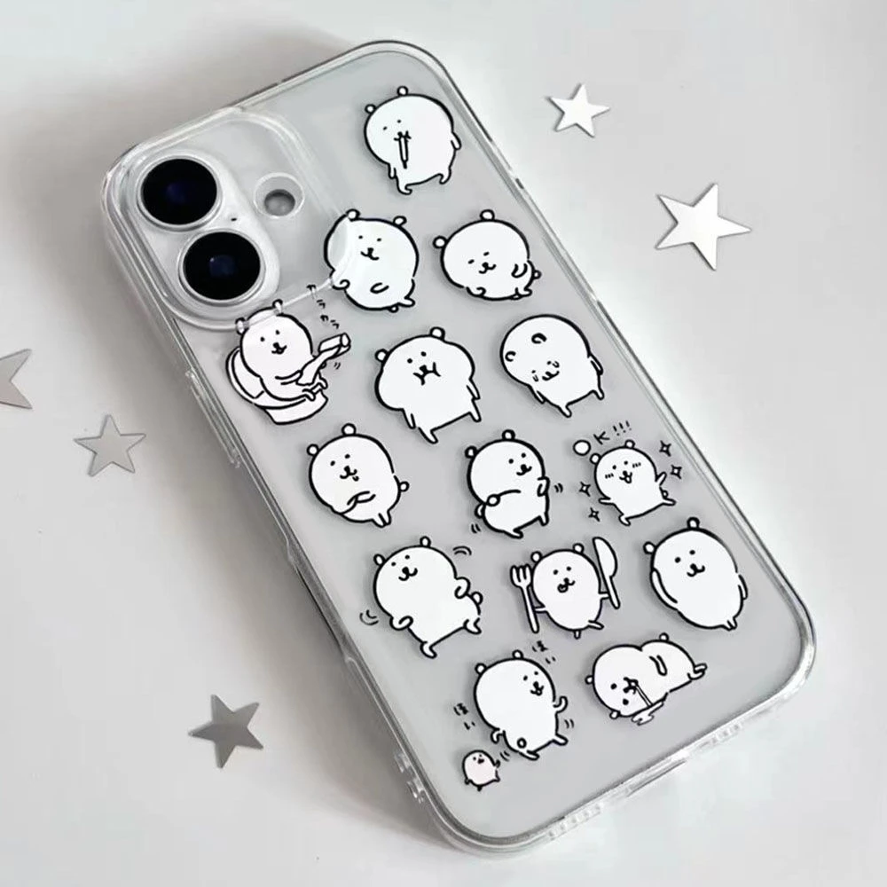 Ins dos desenhos animados bonito auto desprecatante urso kawaii y2k caso de telefone para iphone 16 15 14 13 12 11 pro max xs max 7 8 plus mini capa