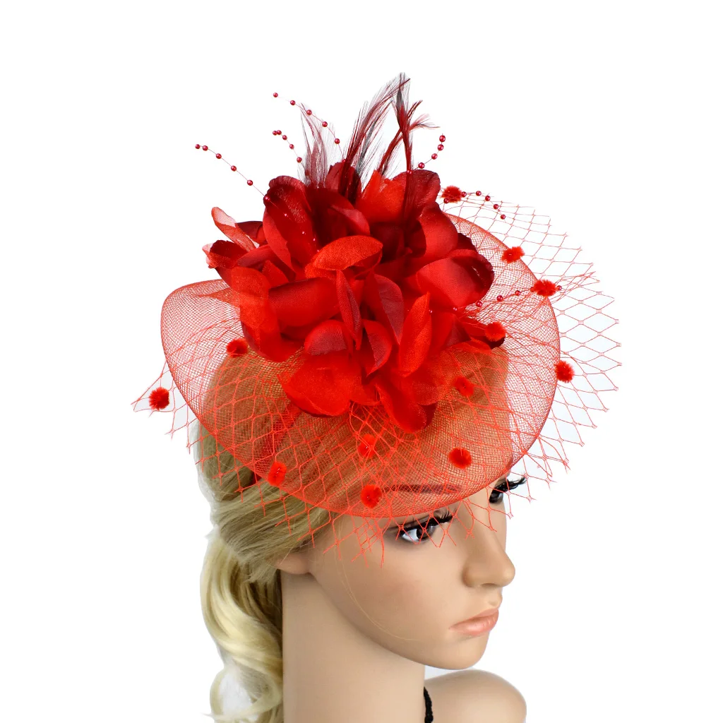 Elegante copricapo di fiori alla moda Versatile piuma da donna Decorazione da ballo Affascinante cappello da tè per le donne