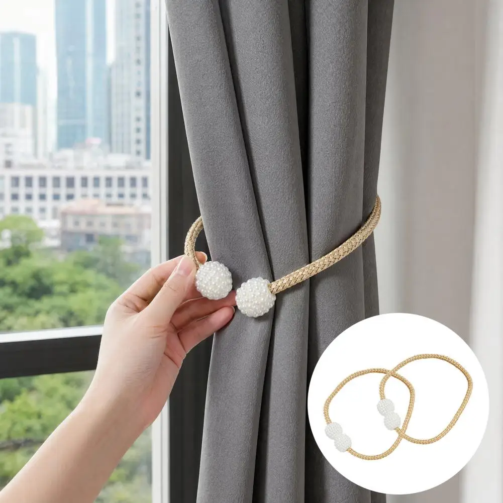1 Pair Faux Pearl Curtain Tiebacks Elegant Beaded Curtain Holdbacks Woven Rope Decorative Drapery Holders for Living Room