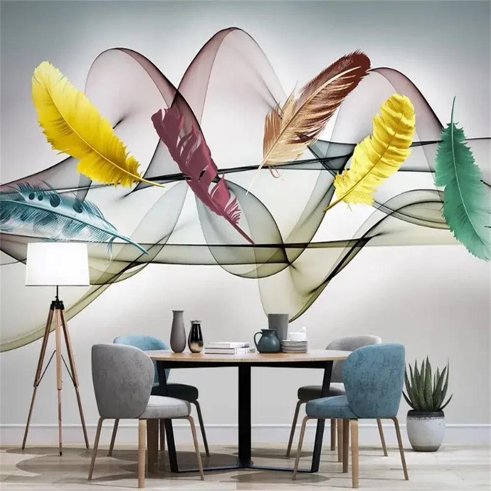 Custom Colored feathers TV Landscape photo 3D Mural Wallpaper Living Room Bedroom Photo Wall Paper Papel De Parede Stickers