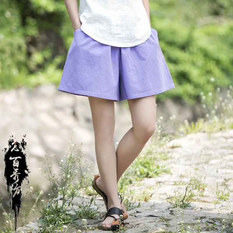 شورت كتان للربيع/الصيف: شورت نسائي من الكريب المغسول، فضفاض، مقاس نحيف #4