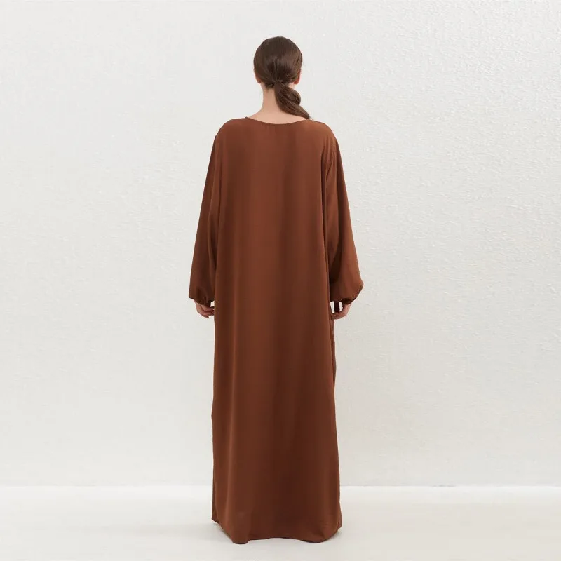 Spring Autumn Women Loose Maxi Dresses Fashion Female Full Sleeve O-neck Casual Solid Pockets Robe Long Dresses Muslim Dress