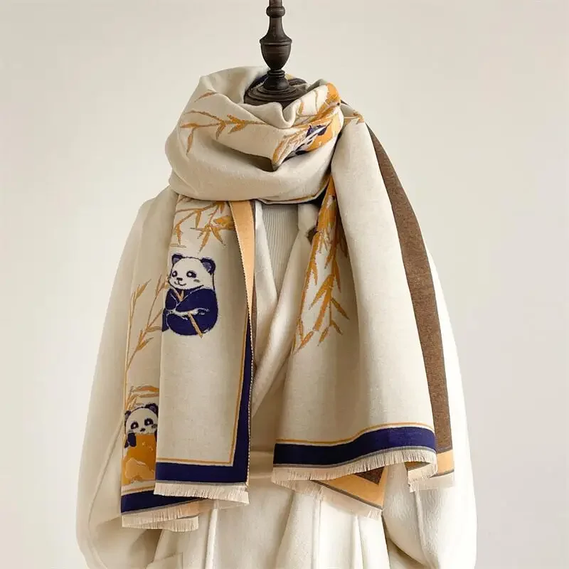 

Luxury Warm Poncho Cashmere Winter Women Scarf Panda Print Shawl Wraps Female Thick Pashmina Blanket Bufanda Travel Echarpe 2024