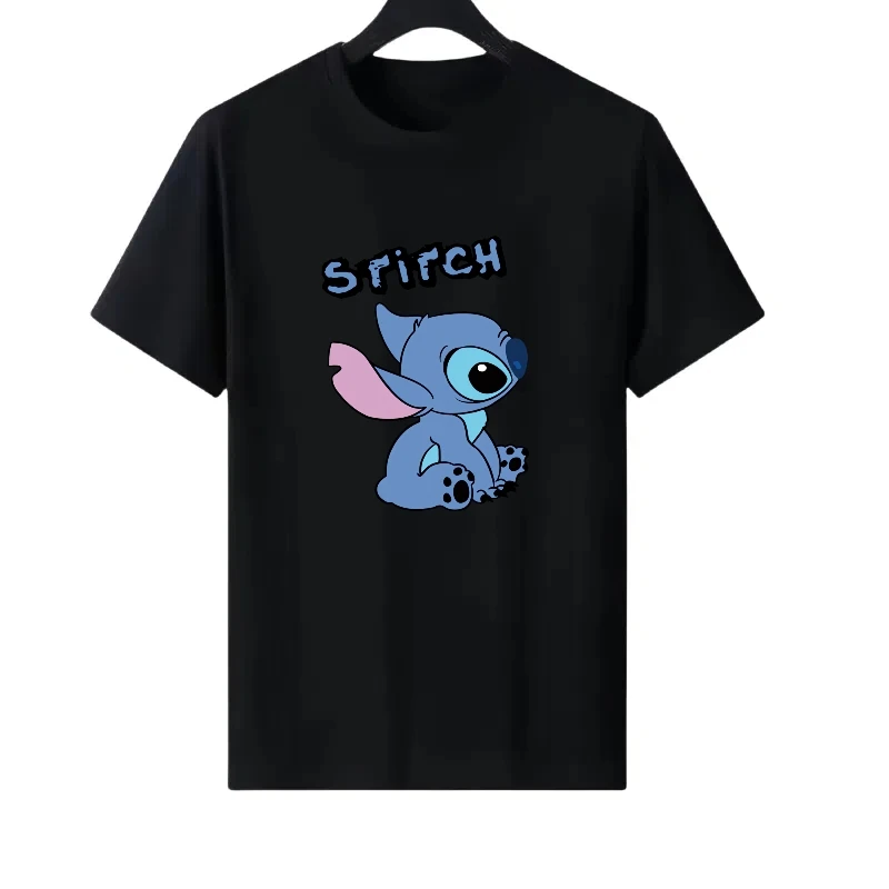 

Disney Stitch Pattern Woman Round Neck Retro Parent-child Clothing Loose Top Ladies Cheap Short Sleeves T-Shirt Men Sweatshirts