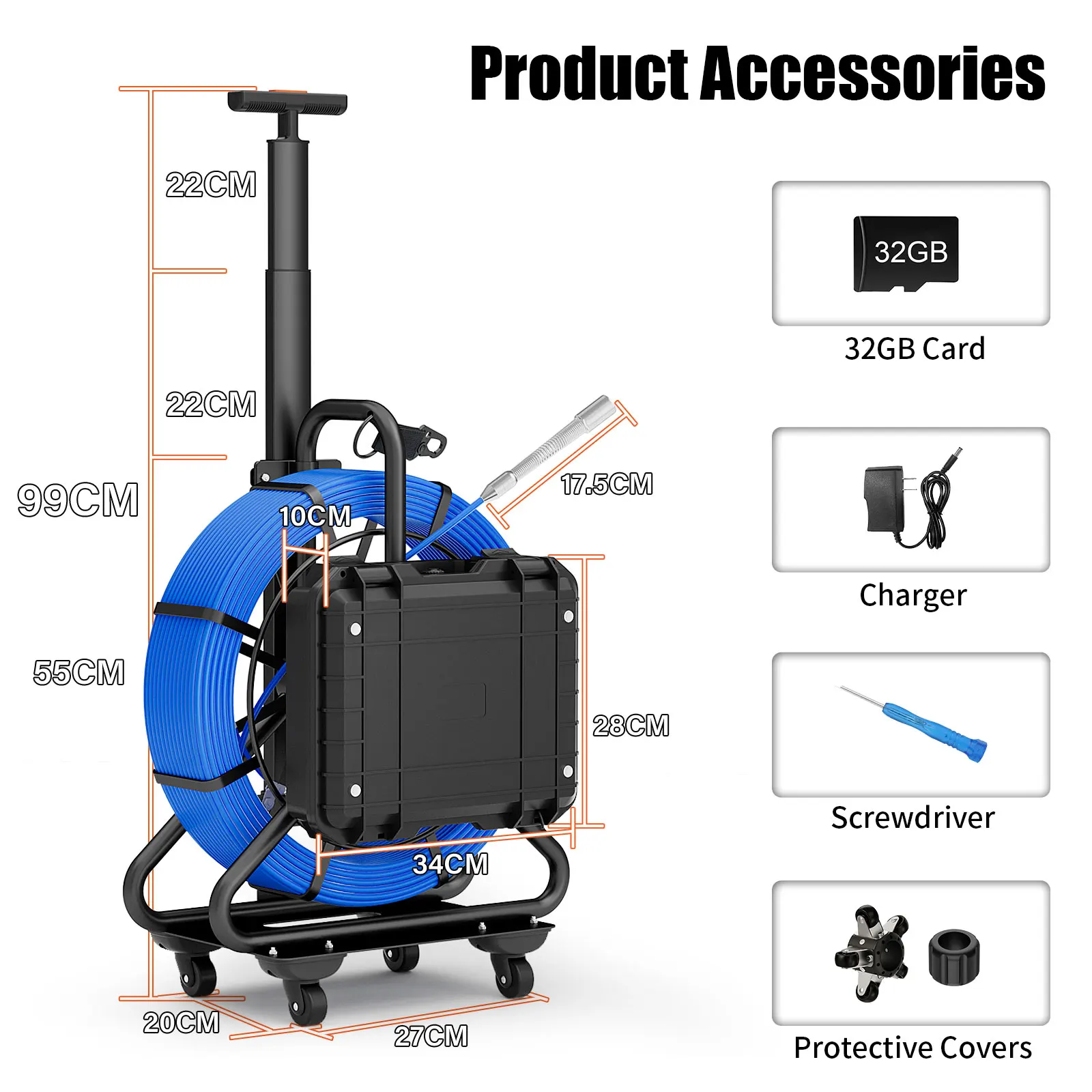 

10.1Inch Sewer Inspection Camera with Locator Meter Counter DVR - 7mm Pipe Camera Auto Self-Leveling 512Hz AHD 1080P Borescope