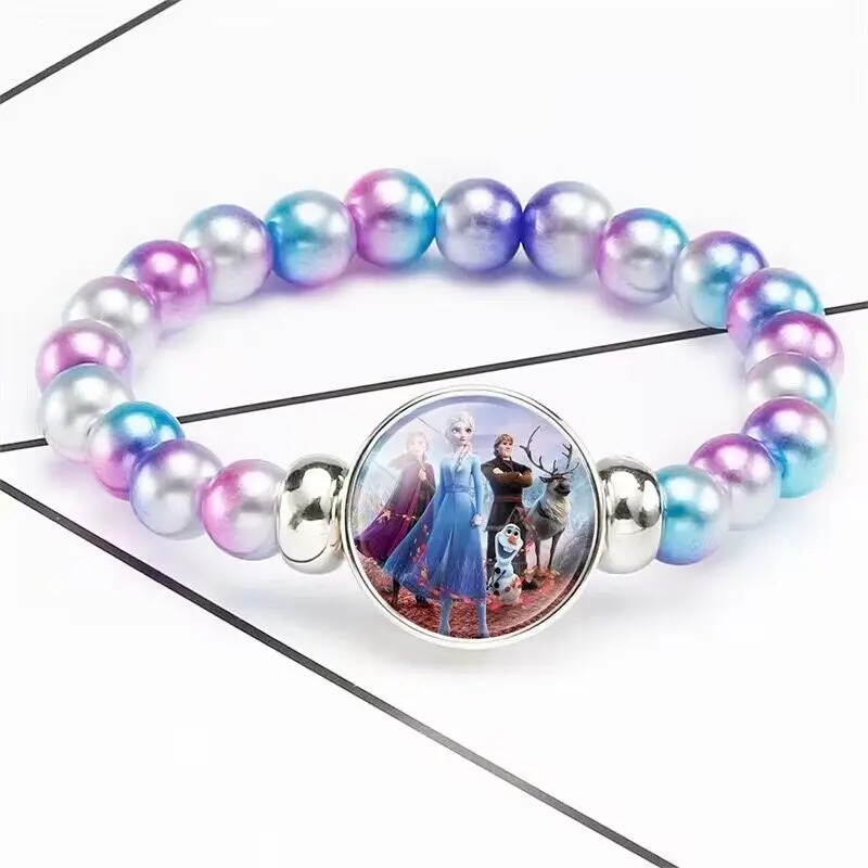 Disney frozen Elsa Anna Princess Bracelets Fashion Rainbow Cute Girl Makeup Toys Children Kids Cartoon Bracelet gift