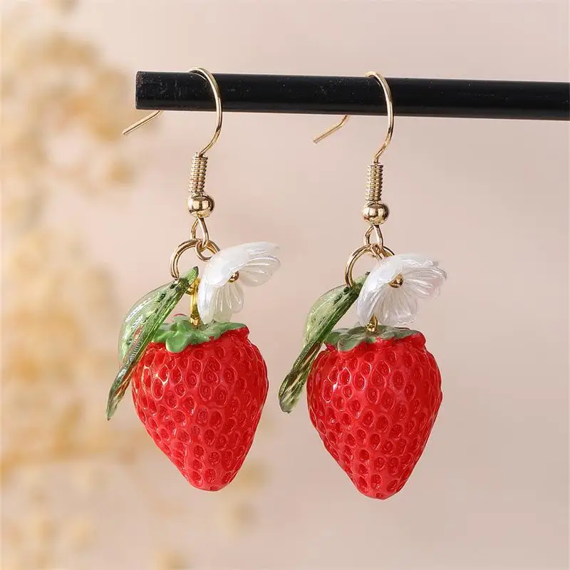 Niedliche Frucht-Blumen-Blatt-Ohrringe Blaubeere Zitrone Orange Traube Erdbeere Granatapfel Ohrringe Damen Modeschmuck Geschenke – Detail 1