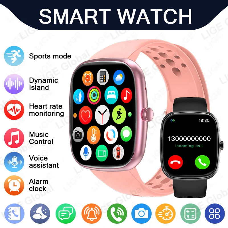 LIGE New Dynamic Island Bluetooth Smart Watch Women Custom Dial Watches Make Answer Call Men Sport Fitness Heart Rate Smartwatch