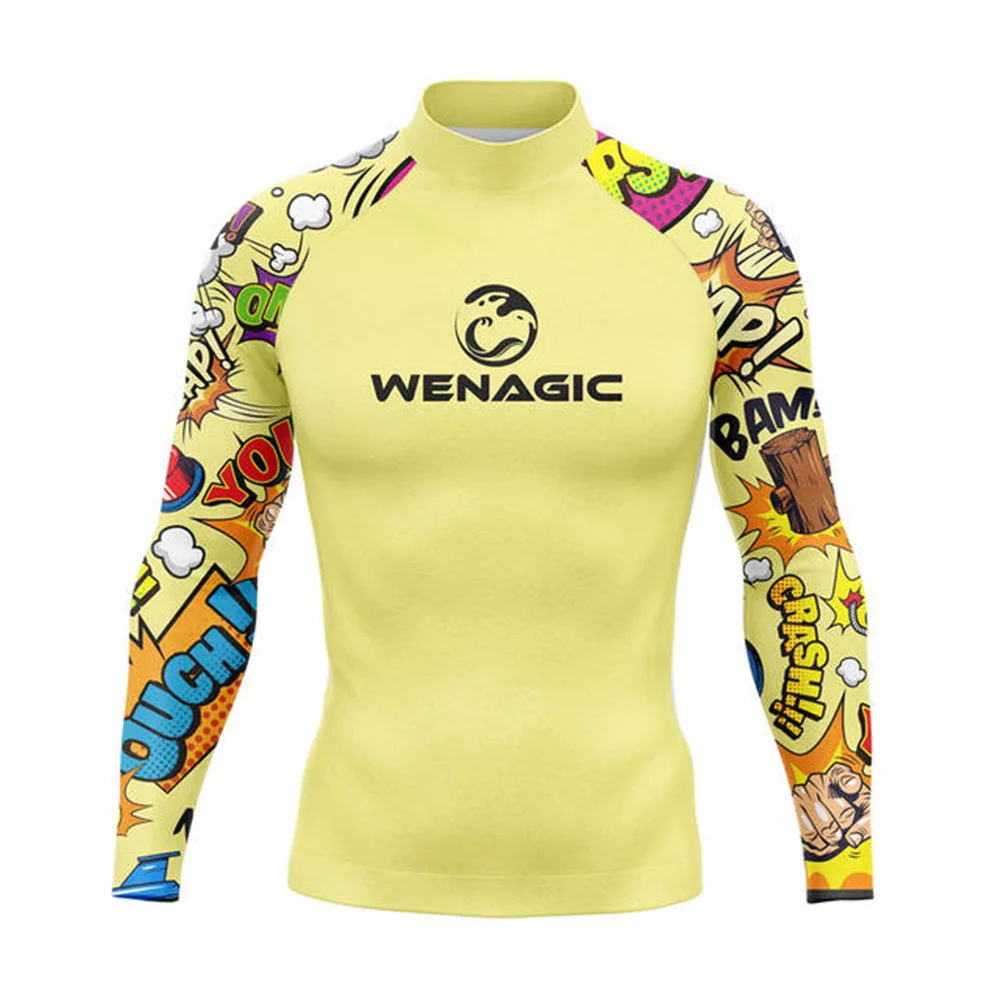 Wenagic Rashguard Surfing Clothing Men\'s Long Sleeve Uv Protection Swim T-Shirt Diving Rash Guard Beach Apparel Shirt Surfing