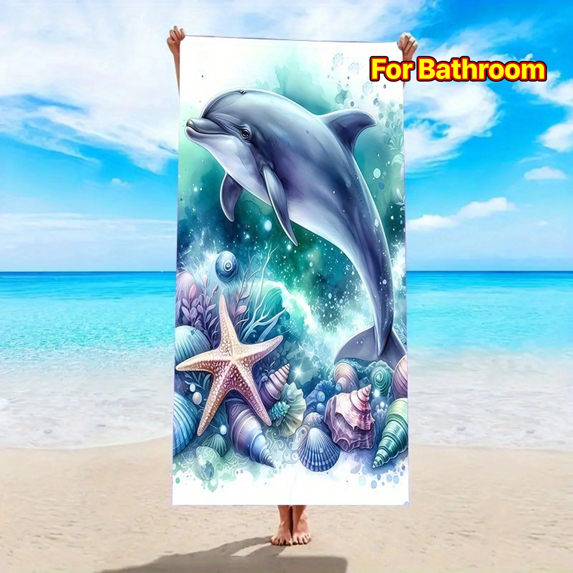 かわいいイルカオーシャンビーチタオル浴室装飾用海岸航海ヒトデプリント防水マットシャワーアクセサリーホームデコレーション