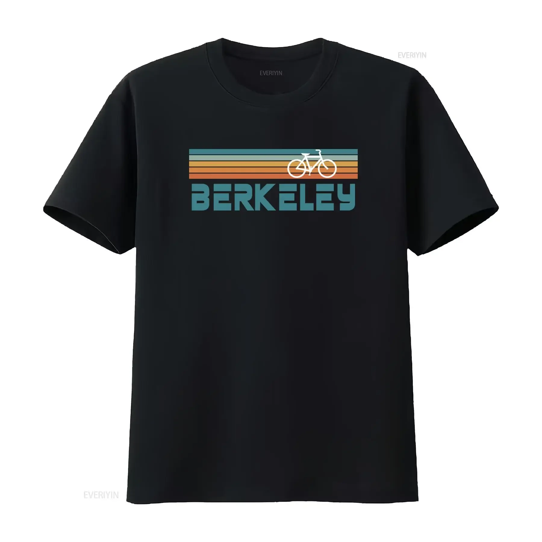 Camiseta Berkley para Ciclismo y Viajes, Diseño Retro a Rayas, Estilo Vintage, Souvenir de California, Ligeramente Lavada, para Hombre