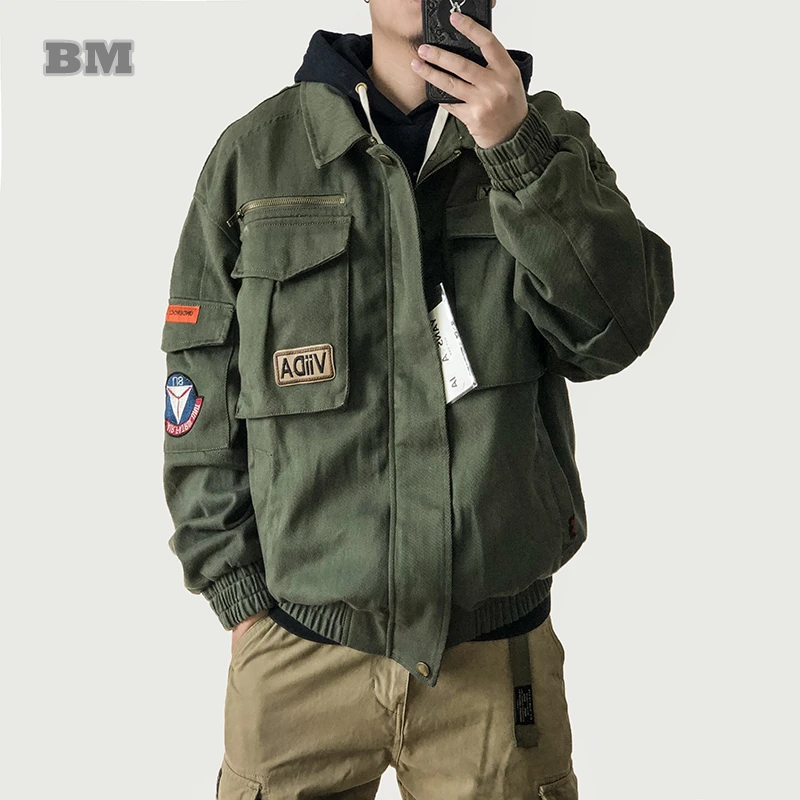 American Vintage Military Tactical Jacket Spring Fall Streetwear High Quality Coat Harajuku Army Green Casual Tops Men Clothing