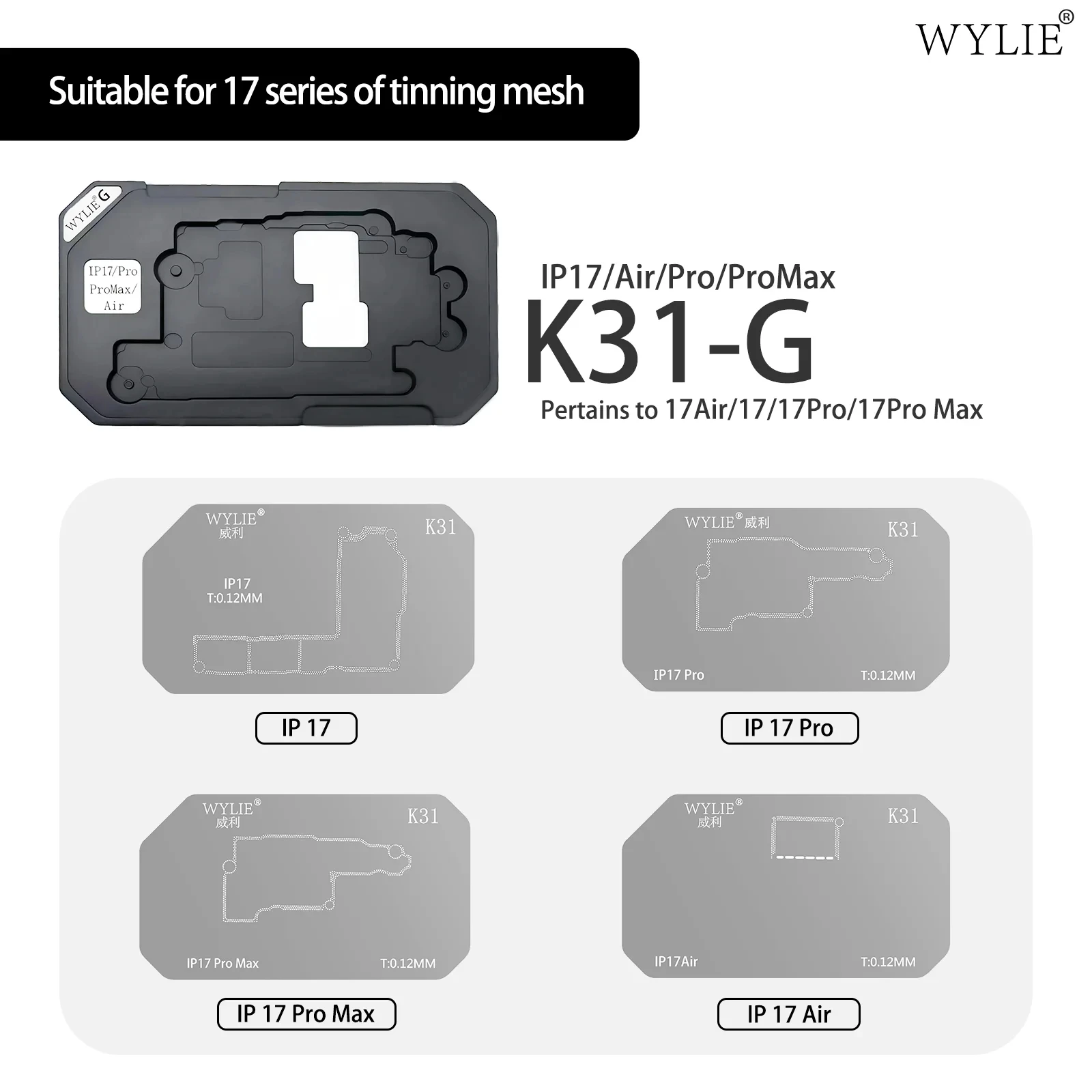 WYLIE K31 Mid-Layer Planting Tin Template For iPhone X-17 Pro Max Motherboard BGA Middle Layer Reballing Stencil Platform