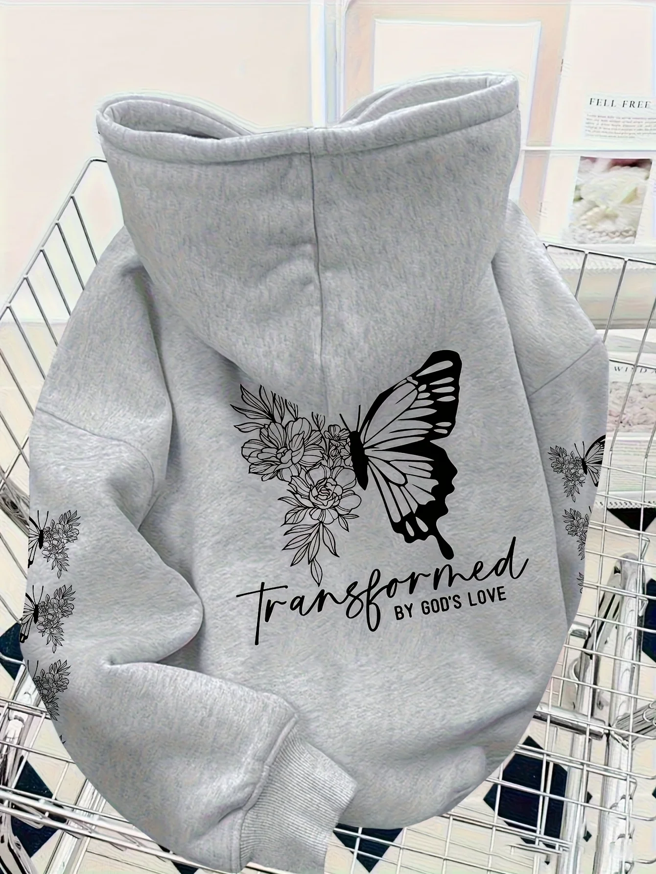 Butterfly series printed pattern plush hooded sweatshirt fashionable style suitable Casual HipHop Sweatshirt Harajuku Unisex