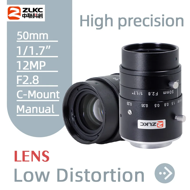 ZLKC 50mm camera lens 1/1.7 inch C-mount machine vision lens F2.8 manual Iris 12MP High resolution fa Industrial lens