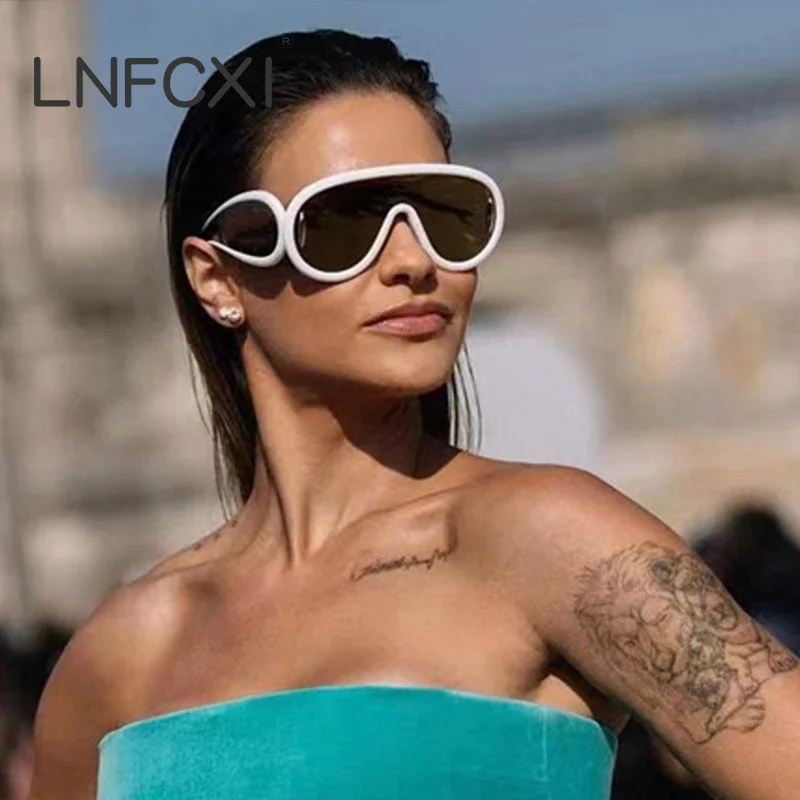 LNFCXI Y2K Sports Punk Sunglasses Women Men One-Piece Sun Glasses for Ladies Luxury Brand Oversized Steampunk Eyewear Goggle