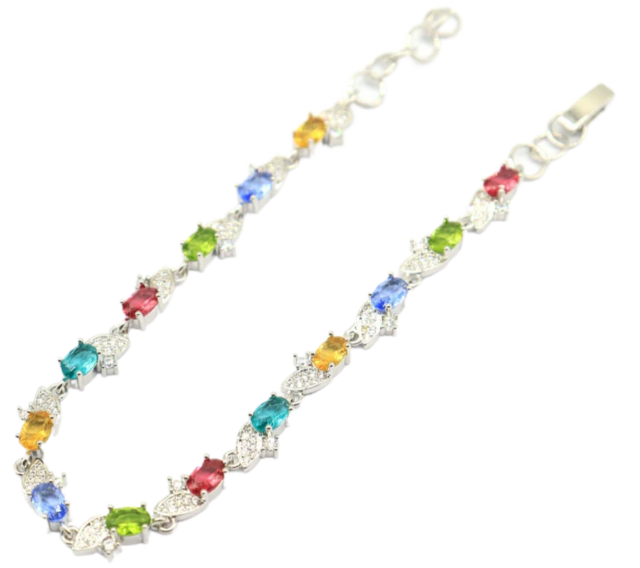 

SheCrown 11x6mm Multi Color Violet Tanzanite Garnet Blue Aquamarine Golden Citrine Green Peridot CZ Silver Bracelet 7.0-8.5in