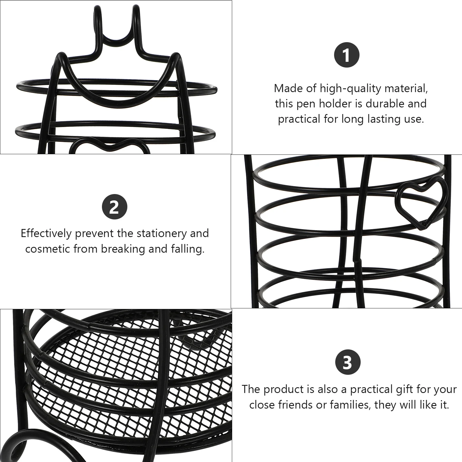 

1Pcs Iron Pen Holder Black Multipurpose Desktop Organizer Stationery Storage Box Makeup Brush Container Pen Storage Holder