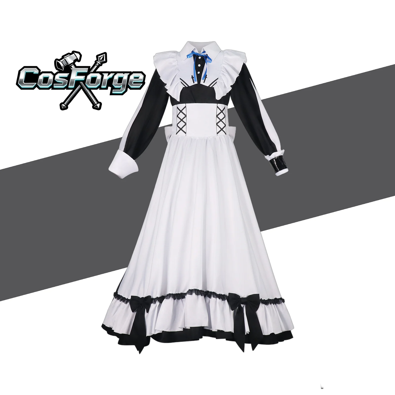 

Playing Death Game Yuki Cosplay Costume - Black White Maid Dress Women Wig Halloween Carnival Navidad Party