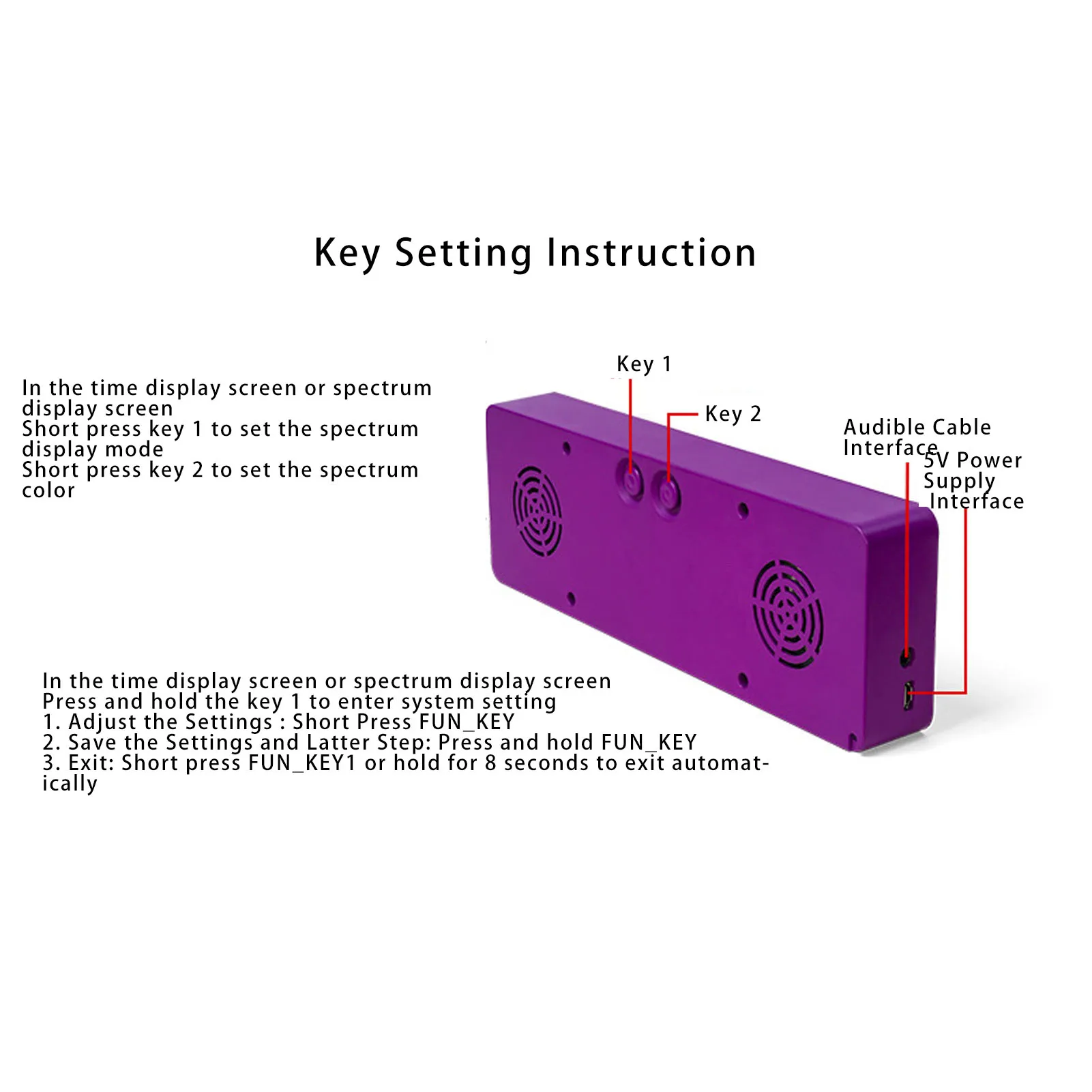 Analisador de nível de som 7 modos de cor 5V USB despertador bidirecional 1624 segmentos captador de espectro de música para local de entretenimento