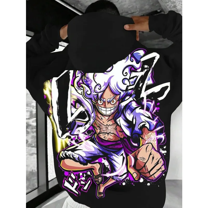 

Spring Autumn Men Fashion Hoodie MONKEY D LUFFY Clothing Casual Hooded Solid Color Streetwear Male Cartoon One Piece Pullover