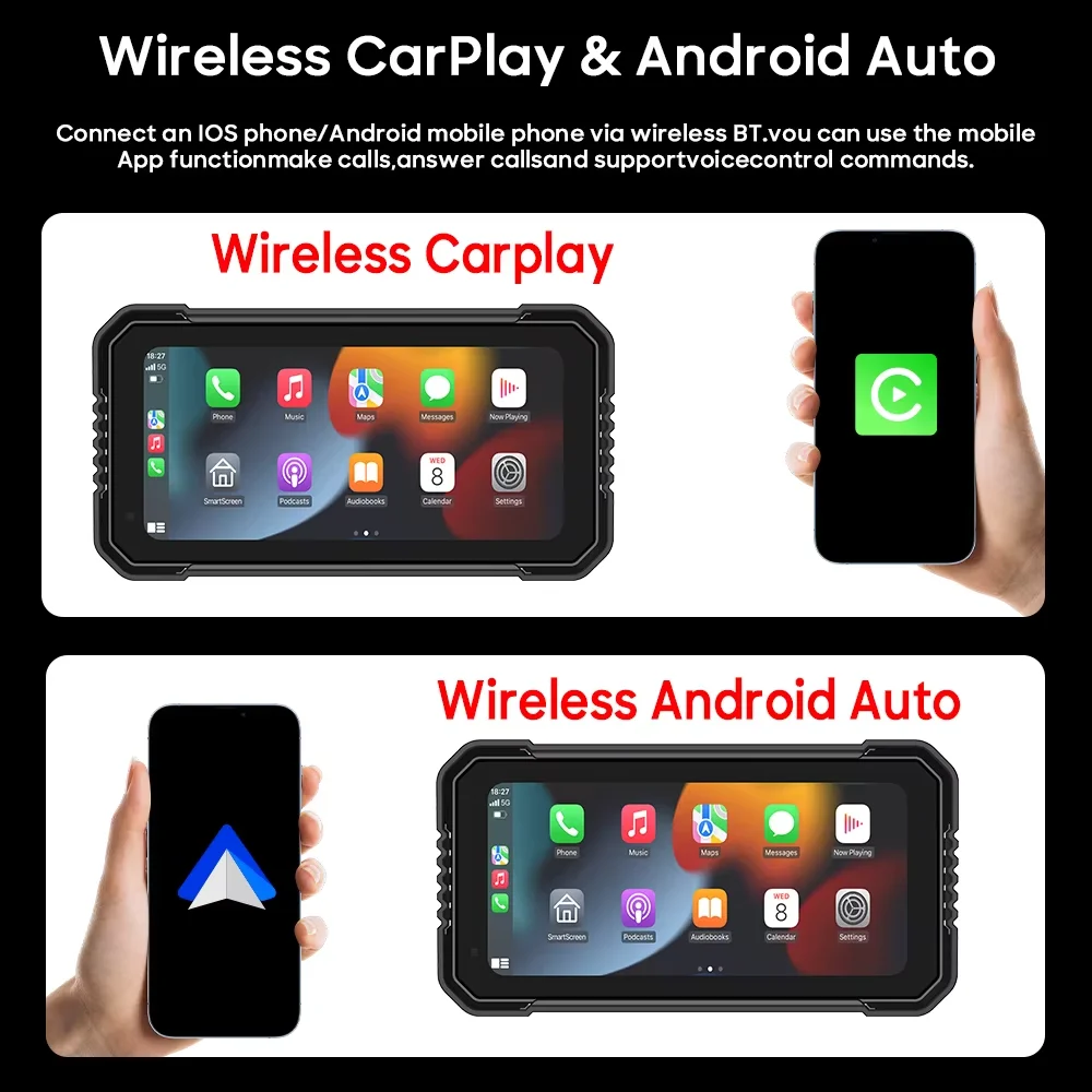 6.25inch Autonevee Car Motorcycle Carplay Waterproof WiFi Wireless Android-Auto DVR Monitor Dash Cam GPS Navigation TPMS