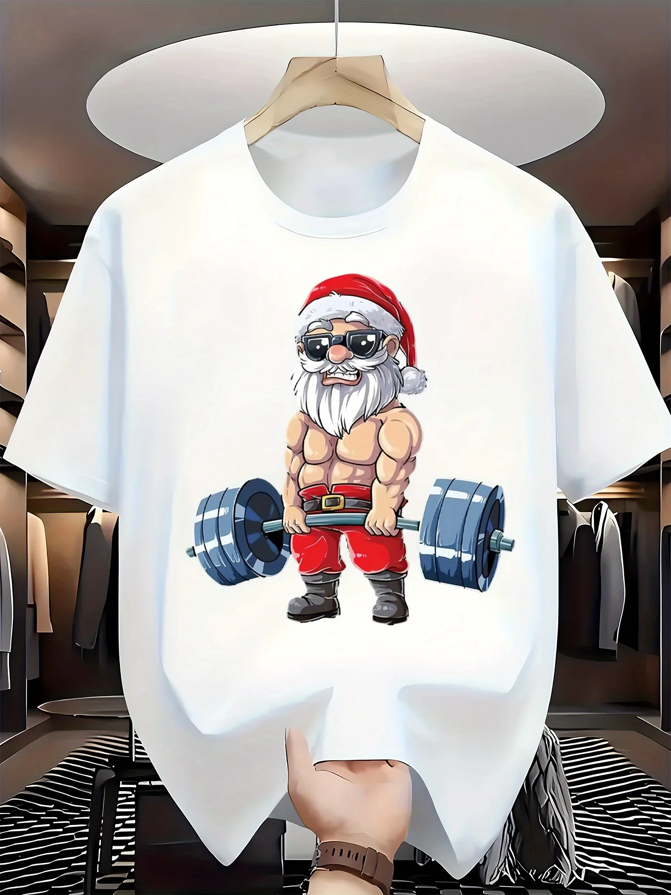 Gym Santa Claus T-Shirt Summer Mens Tracksuit O-Neck Short Sleeve Pullover Top Breathable Sportswear Harajuku Fashion Streetwear
