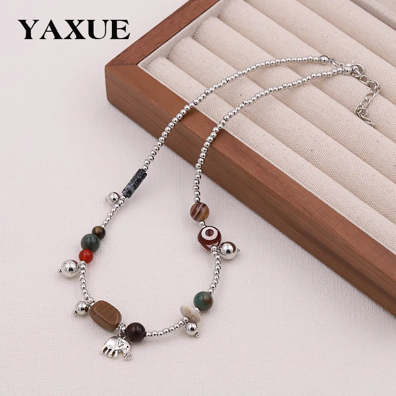 

Original design, natural stone vintage beaded necklace, female light luxury, ethnic style, collar chain, Tibetan style jewelry