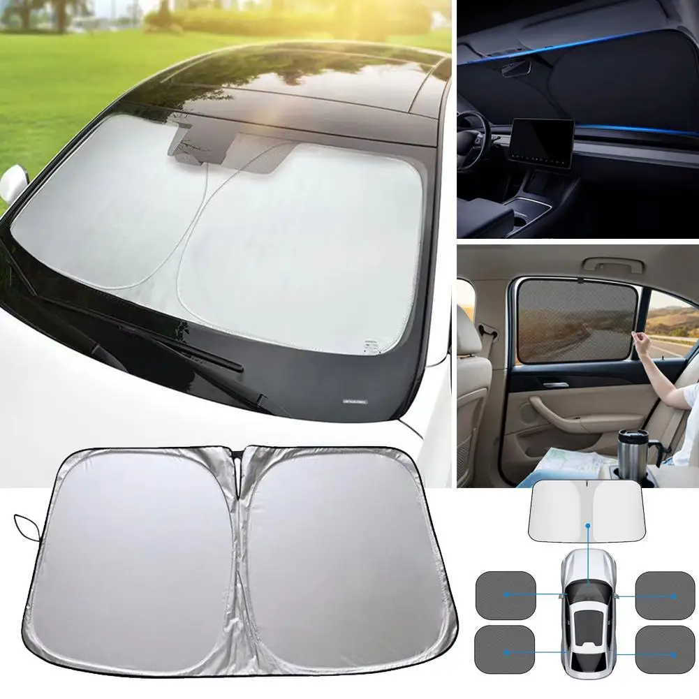 Windshield Sunshade for Car Titanium Silver Foldable Heat Insulation Cover with Storage Pouch for SUV Sedan MPV Summer Parking