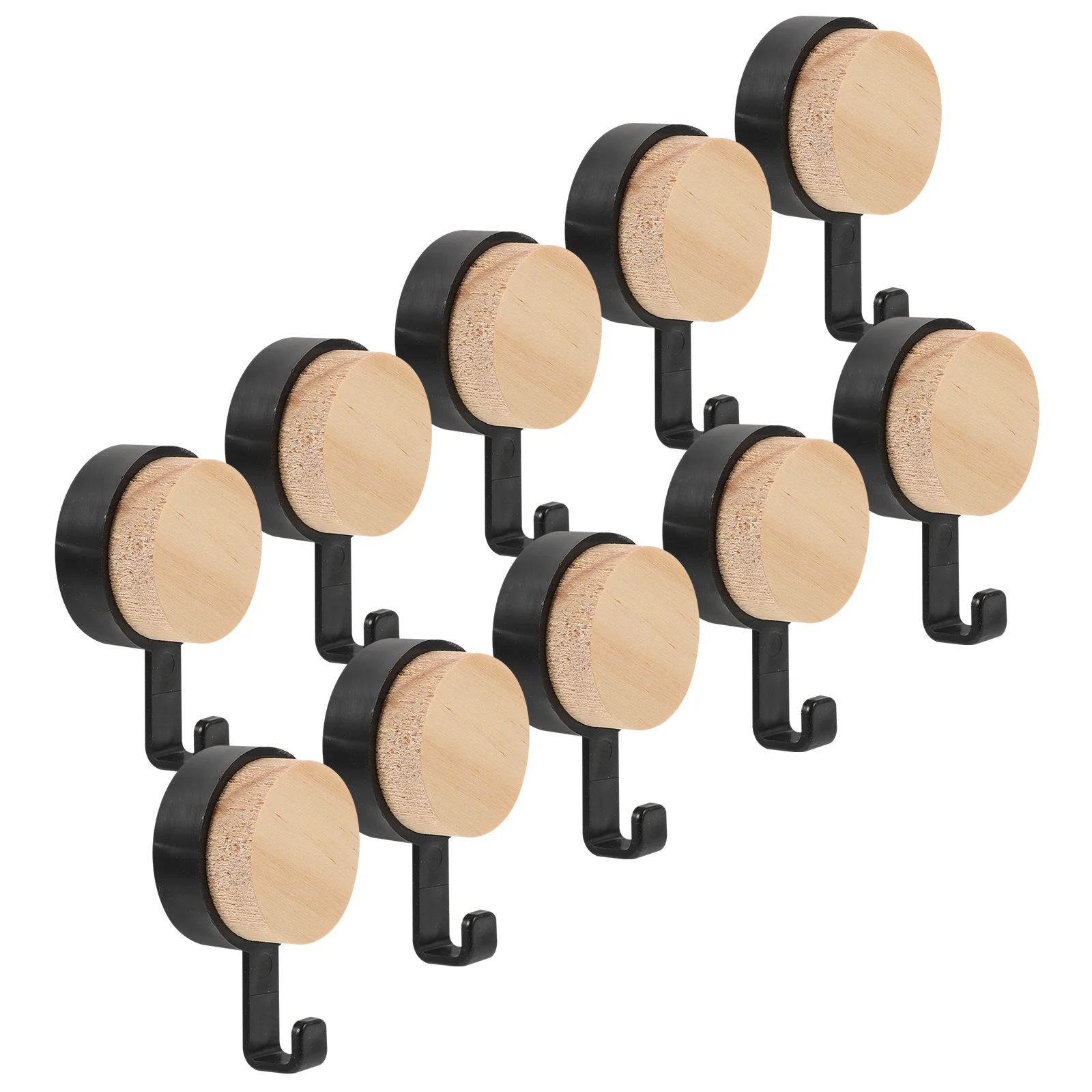 

10 Pcs Hat Wooden Round Head Sticky Hook Hangers Ceiling Hooks Heavy Duty Coat Wall Mount