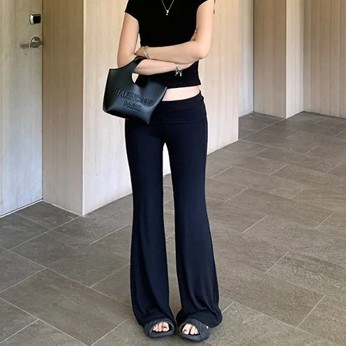 

Knitted Hanging Pants Mopping Pants Women's Spring and Autumn New Drape Joker High Waist Slim Micro-pants Casual Pants Women.