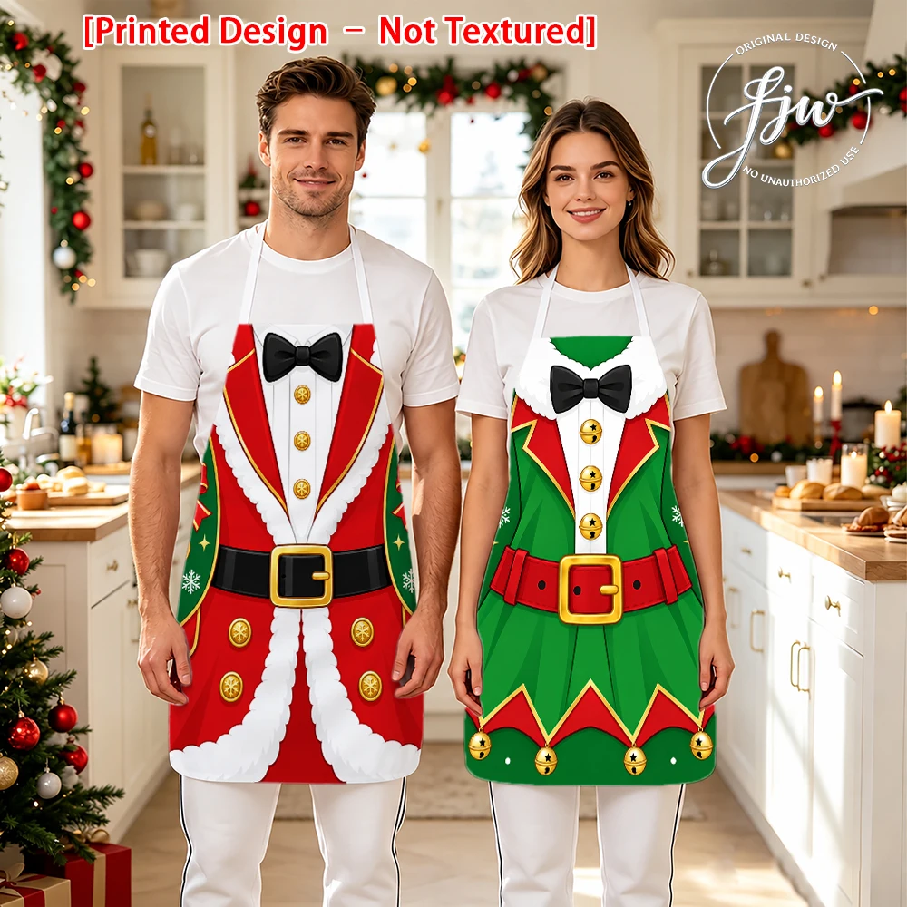 2pcs Christmas Matching Couple Aprons Set Cute Xmas Themed Printed Cooking Aprons for Holiday Kitchen Decor