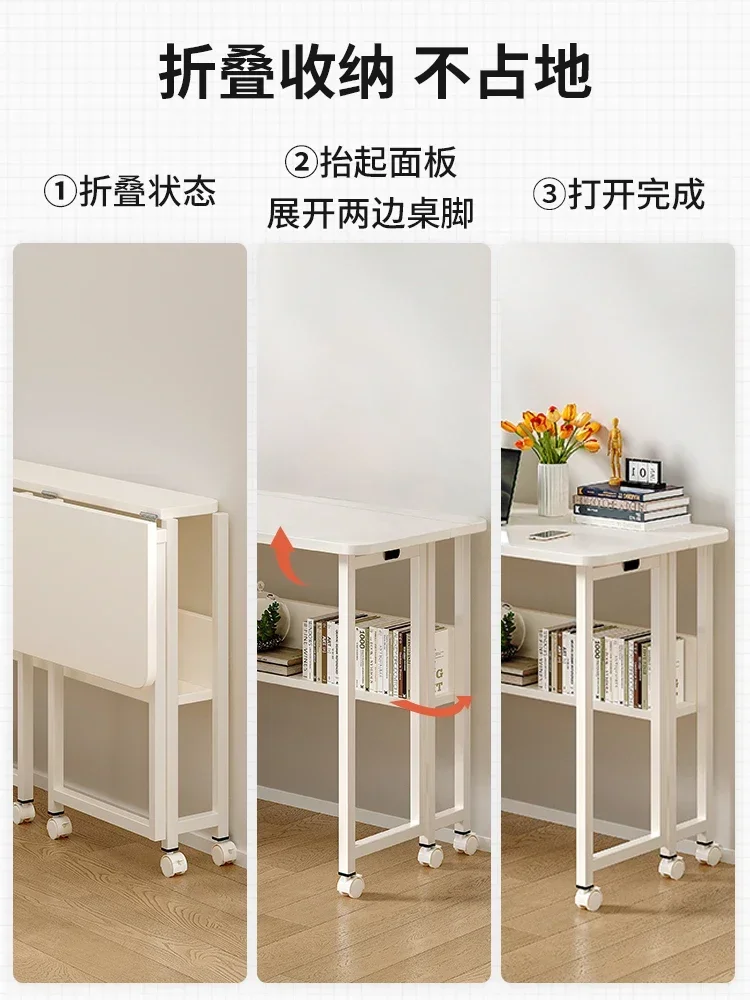 Home Mobile Side Table, Small Folding Desk, Bedside Computer Table with Wheels, Student Small Homework Table