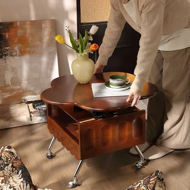 

French movable lifting small coffee table, living room household sofa, side table, medieval bedside cabinet