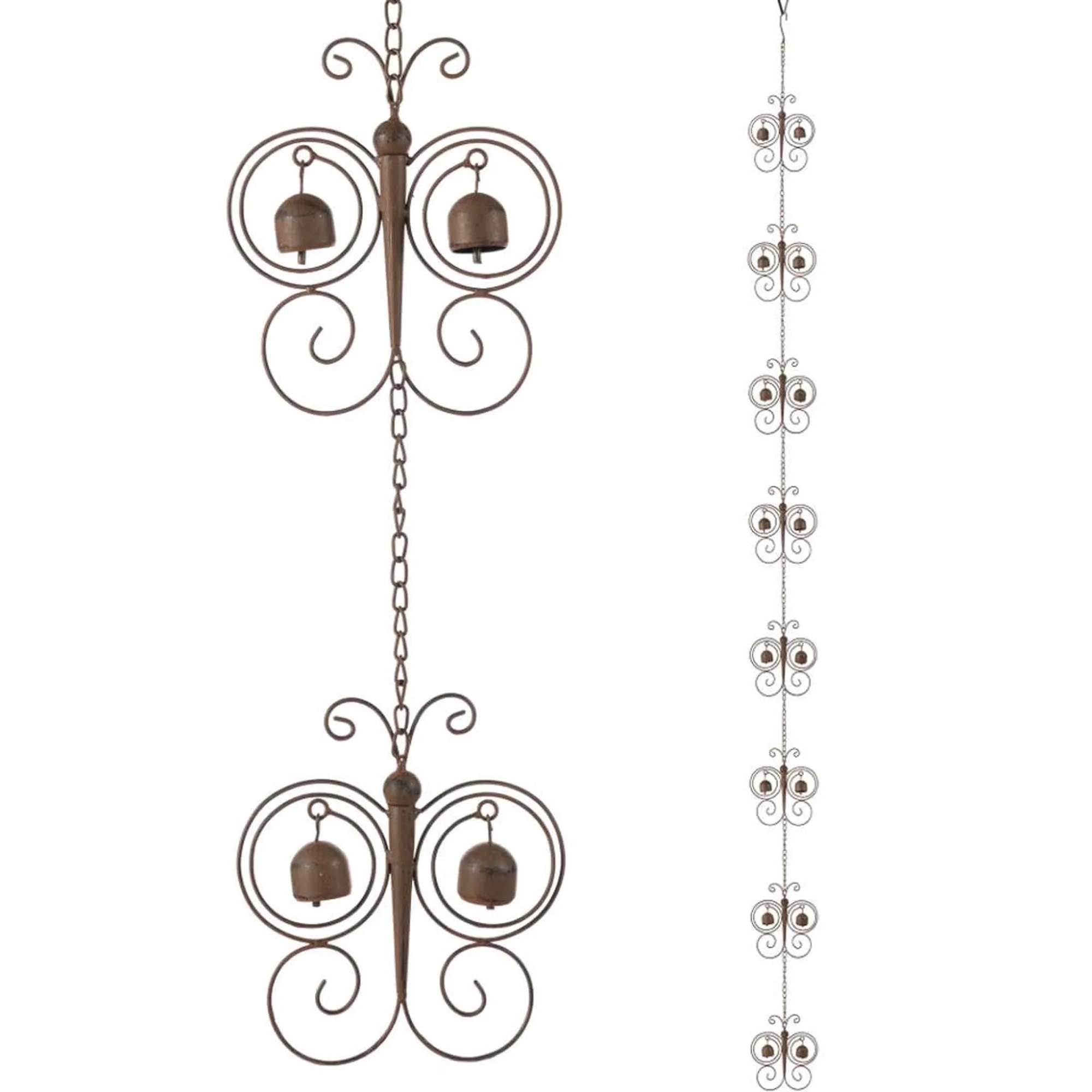 8.5 ft Adjustable Faux Copper Butterfly Bell Rain Chain with V‑Shaped Gutter, Outdoor Gutter Downspout Replacement