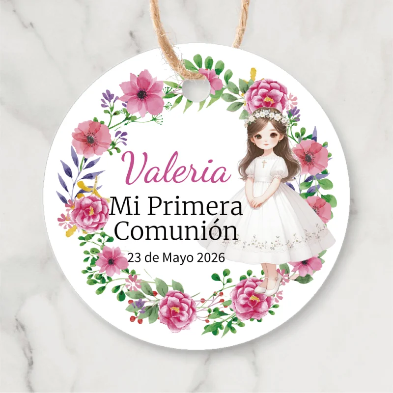 Etiquetas de primera comunión, niña floral, etiquetas de regalo, Mi Primera Comunión, bautismo, bautizo, etiquetas de invitación, 100 piezas