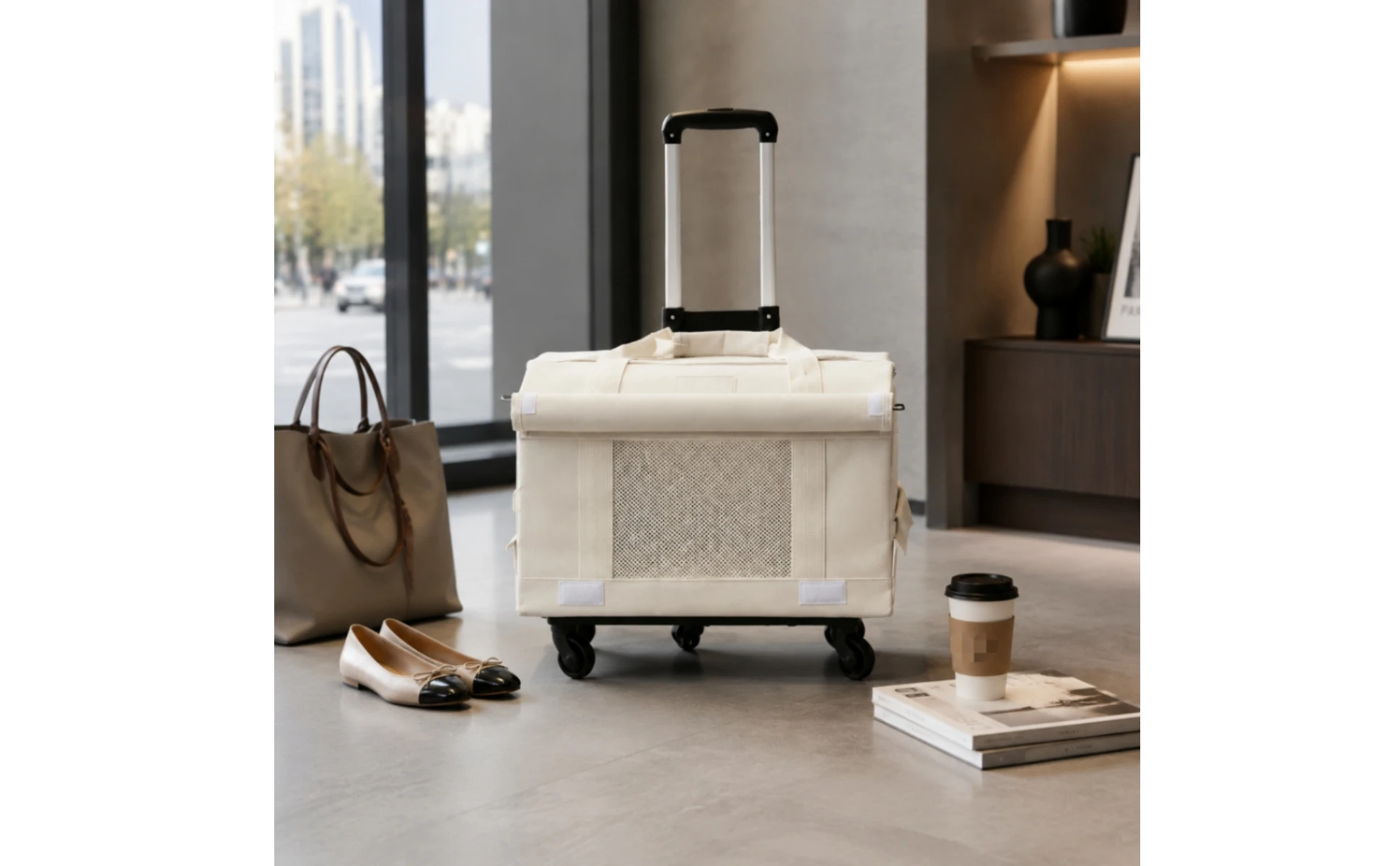Pet Carrier with Telescopic Handle Soft-Sided Pet Carrier Trolley Travel Bag Portable Long-Lasting for Cats, Outings