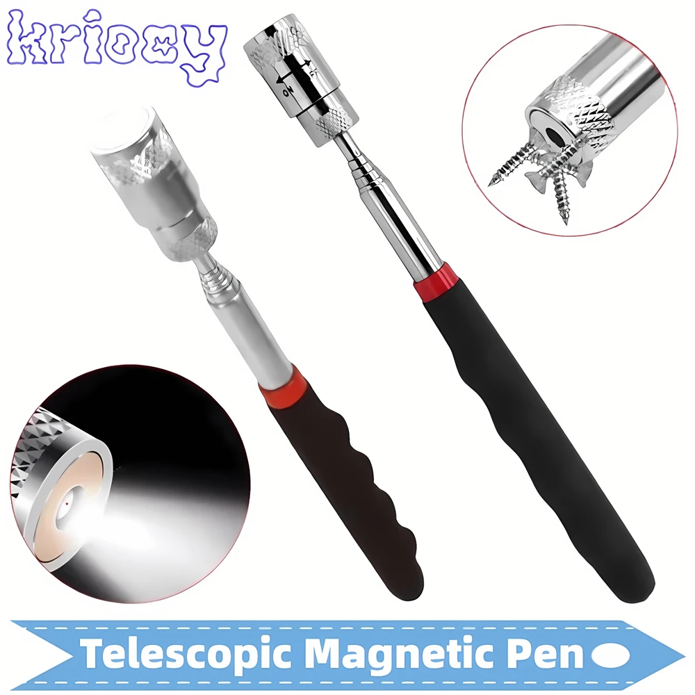 Telescopic Magnetic Magnet Pen with LED for Metalworking Handy Tool Picking Up Nut Bolt Adjustable Pickup Rod Stick Mini Pen