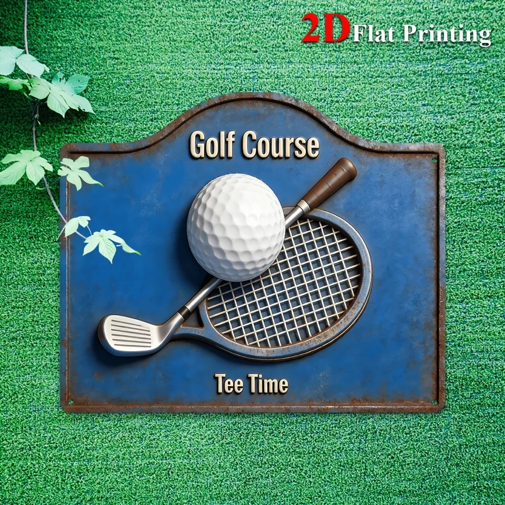 1pc 2D Flat Sign Artwork Featuring A Vintage Golf Course Design With A Golf Ball And Club, Ideal For Decorating A For Home Bar