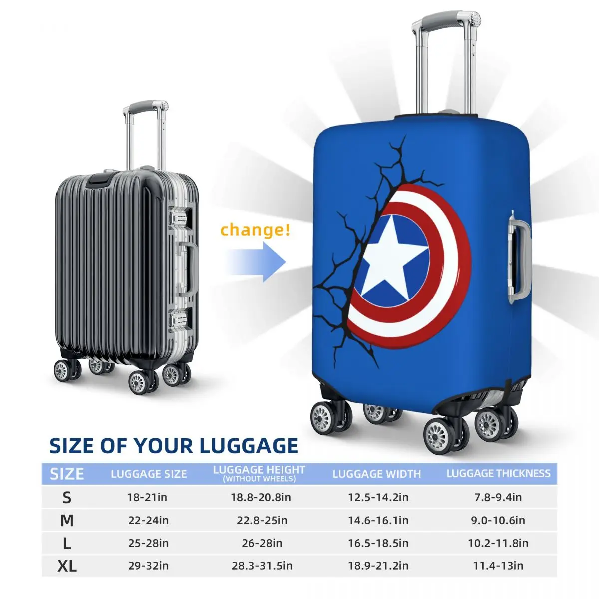 Custom Captain America Luggage Cover Protector Fashion Travel Suitcase Protective Cover for 18-32 Inch