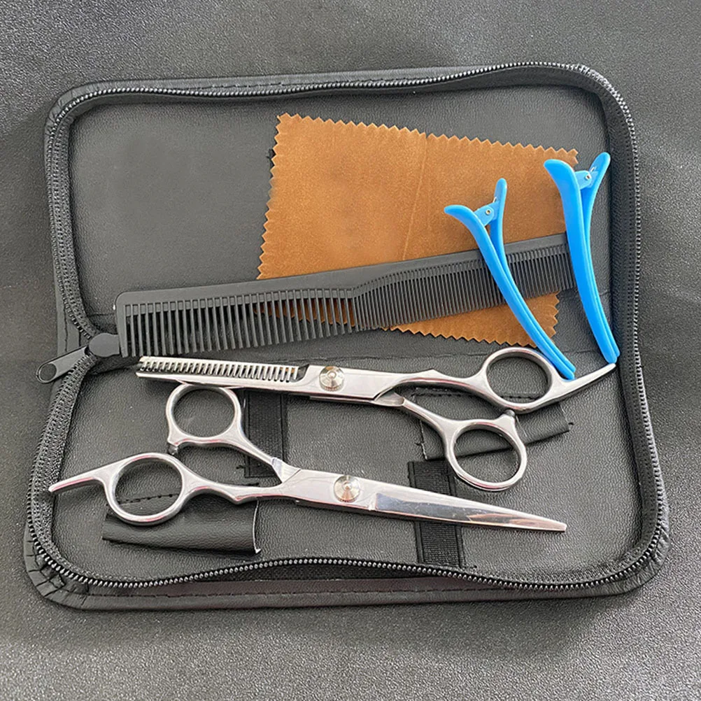 طقم مقص تصفيف الشعر 6 بوصة من الفولاذ المقاوم للصدأ قطع الأسنان مستقيم قطع مشط مجموعة لصالون الحلاقة للاستخدام المنزلي أدوات التصميم #4