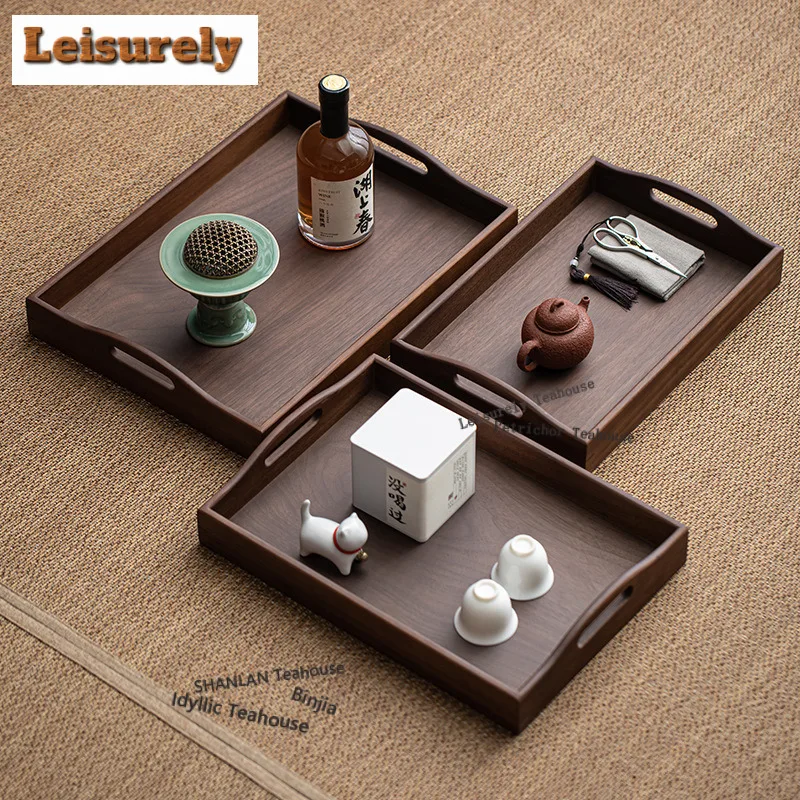 

Walnut Double-ear Tea Tray Japanese Cuisine Table Coffee Storage Board Coffeeware Teaware Dishes For Serving Chinese Tea Set