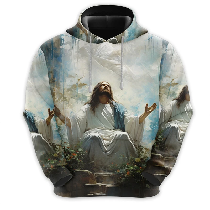 

Jesus Christian Graphic Sweatshirts Harajuku Fashion Cross Flower 3D Printed Hoodies For Men Clothes Easter Gift Pullovers Tops