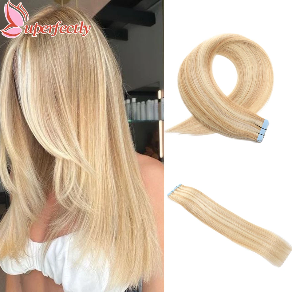 Uperfectly Straight Tape In Hair Extensions 100%Human Hair Tape In European Straight Seamless Skin Weft 12