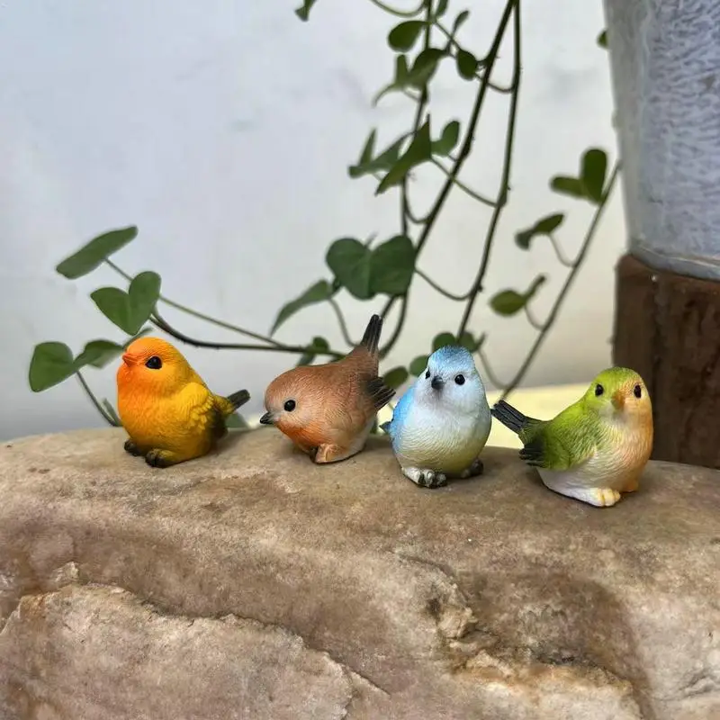 Miniature Birds 4X Bird Outdoor Statues Realistic Resin Sculpture Decorative Sparrow Figurine For Home Farmhouse Porch Yard Lawn