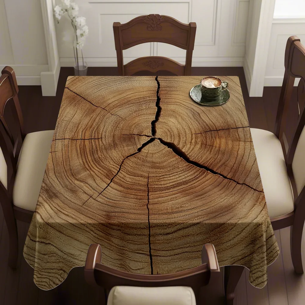 JIT 1pc Square Polyester Tablecloth - With Tree-Ring Texture, Natural Pattern, Retro Style, Natural Materialxzj