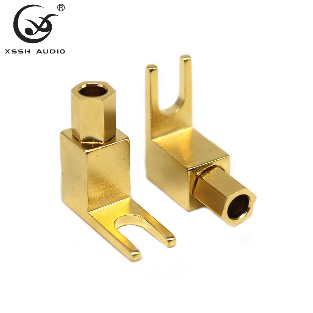 XSSH HIFI Pure Copper Gold-plated Audio Duct Machine Antique Terminal Y Fork to Banana Head Speaker Line Conversion Banana Plug