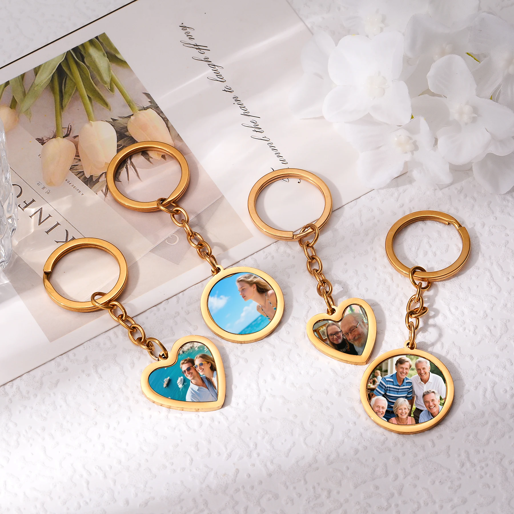

Custom Hot Transfer Photo Keychains, Heart & Round Shapes, Personalized Memorial Jewelry