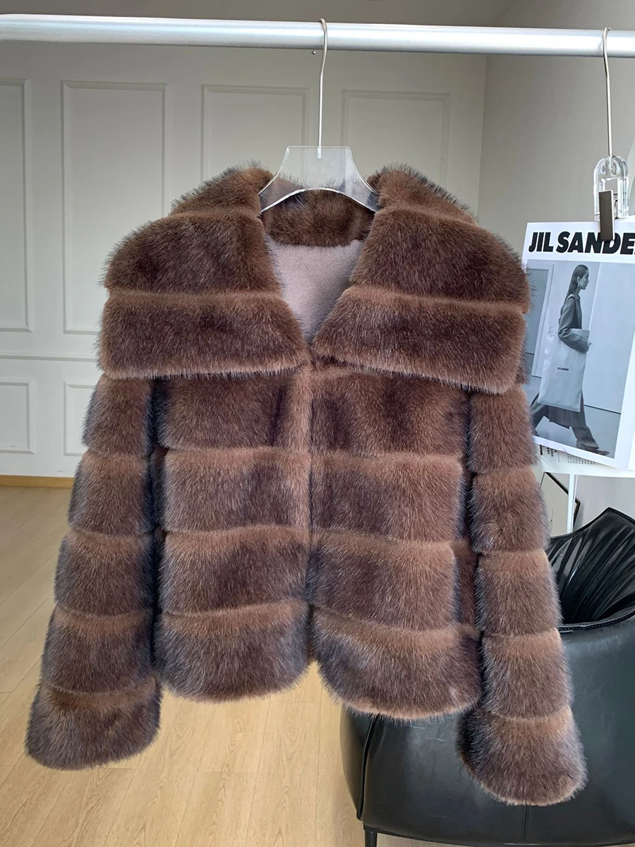 2026 Autumn Winter Women Faux Mink Fur Jacket Tiered Quilted Hidden Snap Closure Fluffy Short Coat